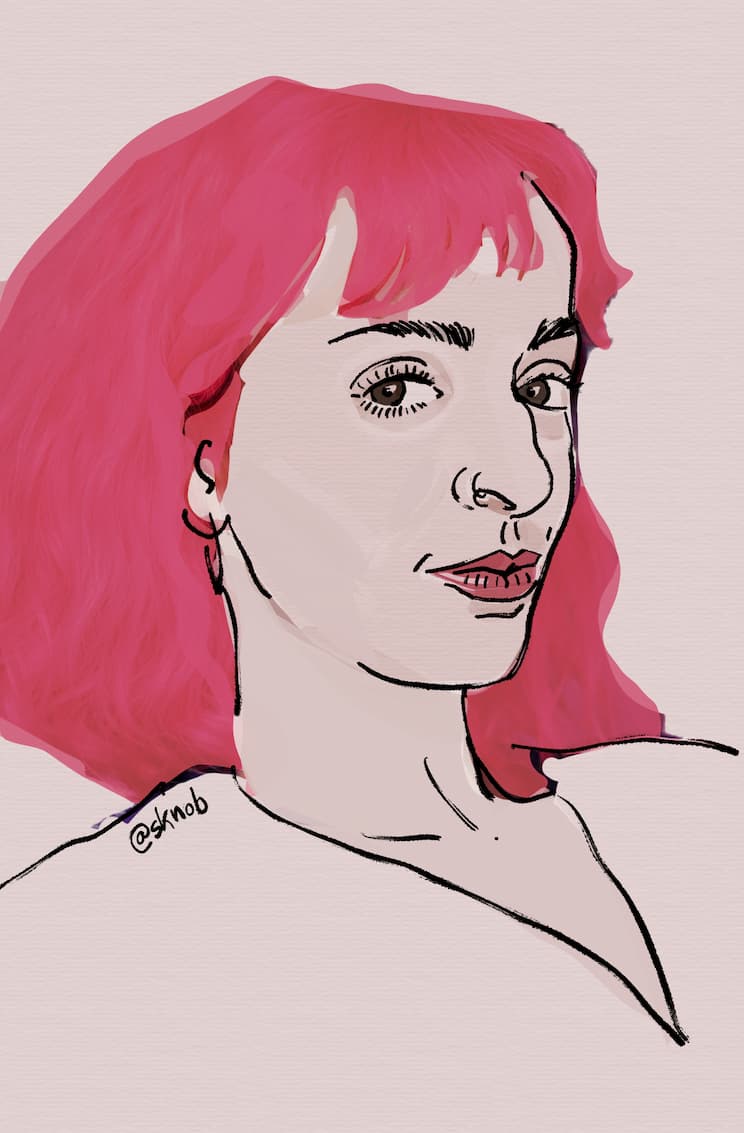 Portrait de @irenevrose, au pastel gras et à l’aquarelle.
